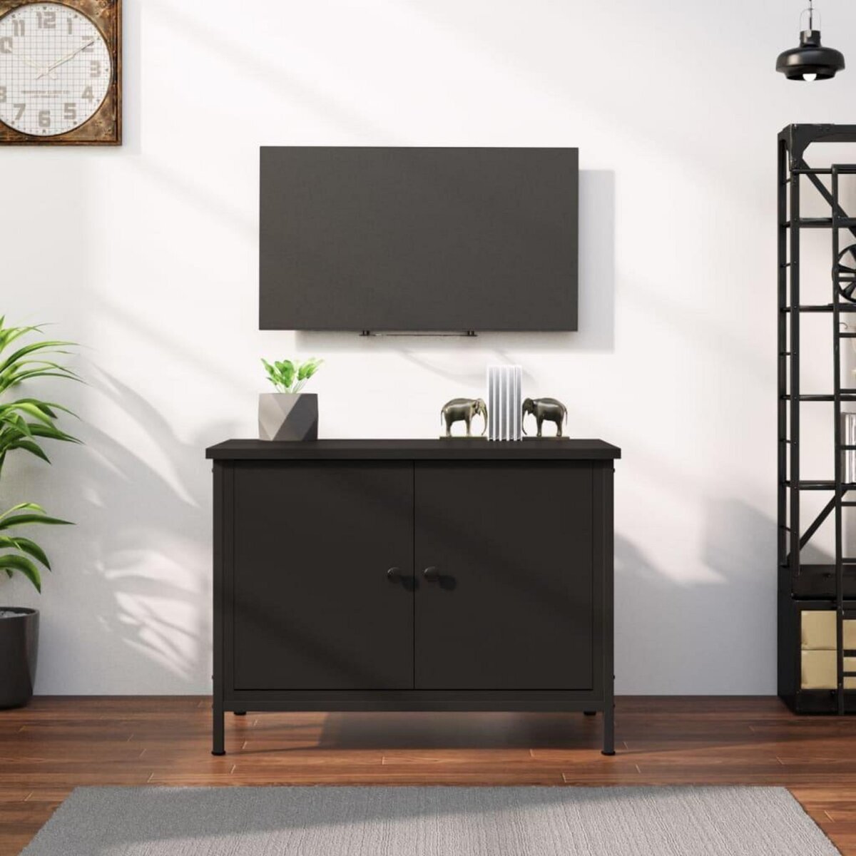 VIDAXL Meuble TV avec portes noir 60x35x45 cm bois d'ingenierie