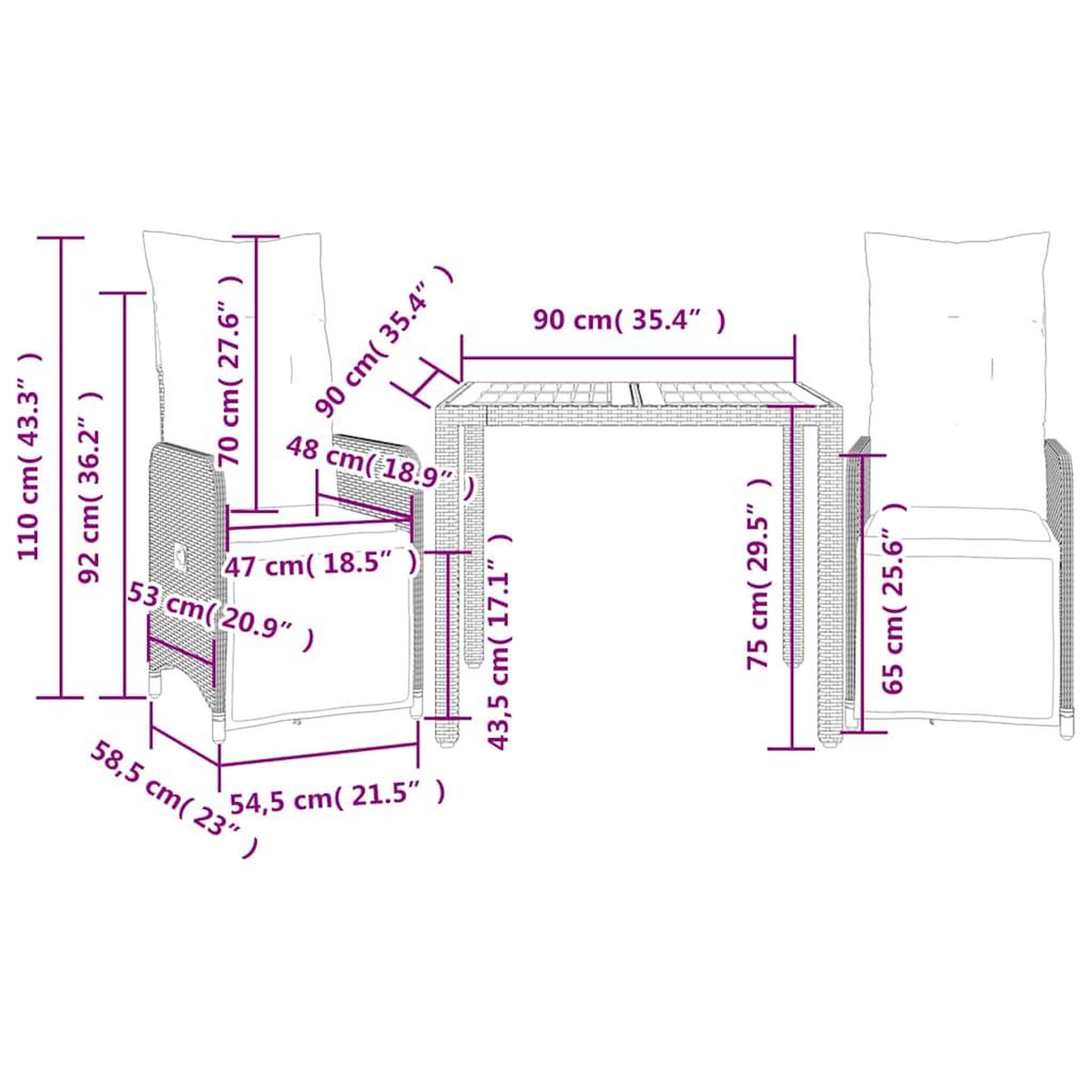 Voir la diapositive 6 : VIDAXL Ensemble de bistro de jardin 3 pcs coussins gris poly rotin