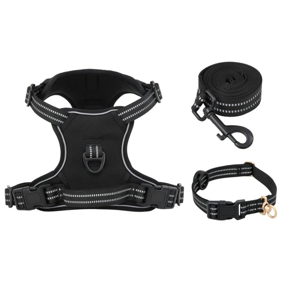 VIDAXL Harnais pour chien avec laisse et collier reglables noir L