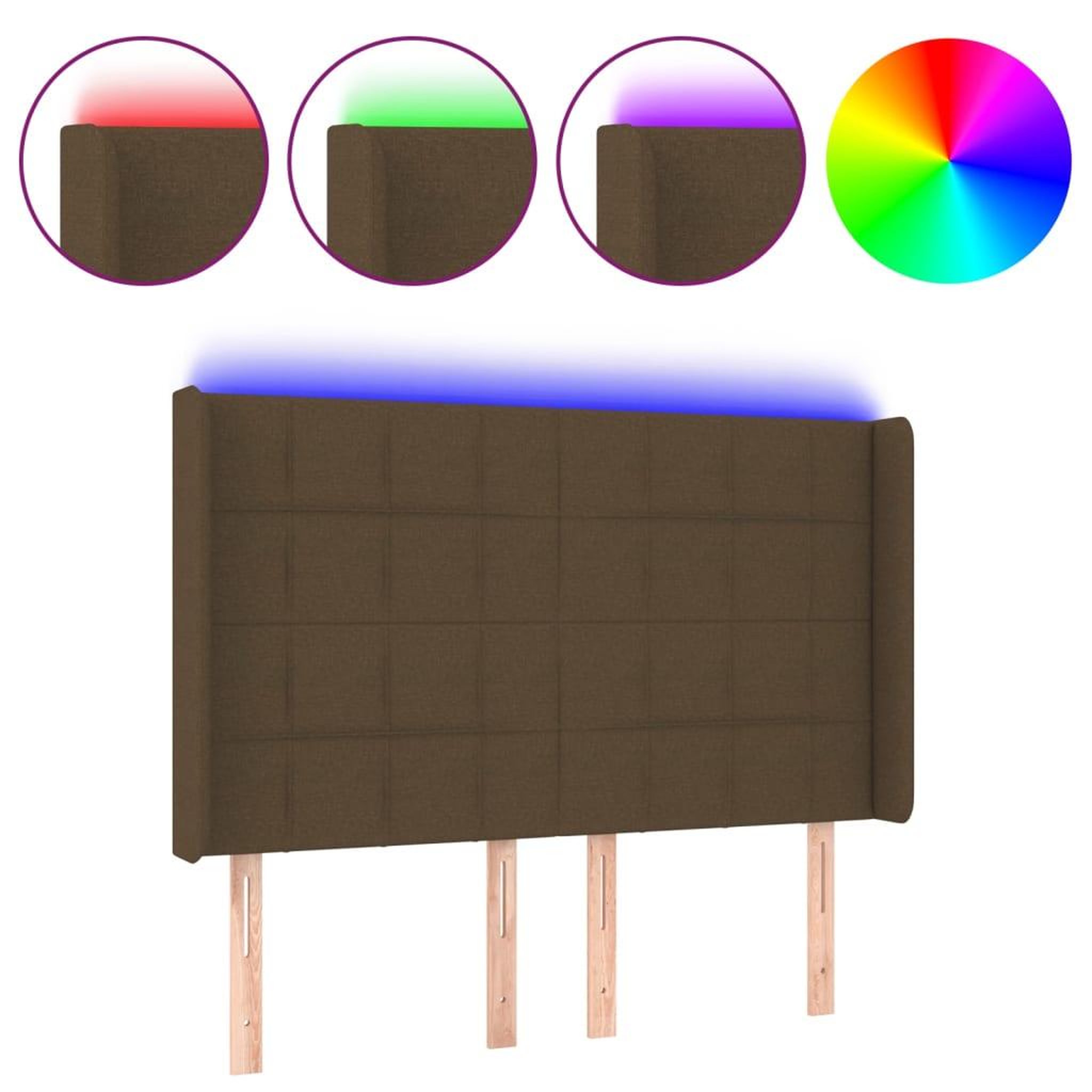 Voir la diapositive 2 : VIDAXL Tete de lit a LED Marron fonce 147x16x118/128 cm Tissu
