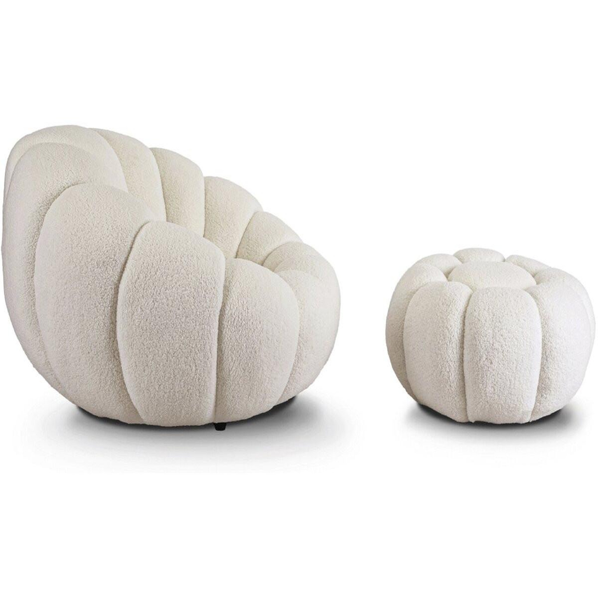 Voir la diapositive 4 : Habitat et Jardin Fauteuil avec pouf style bubble en tissu bouclette  élysée  - crème