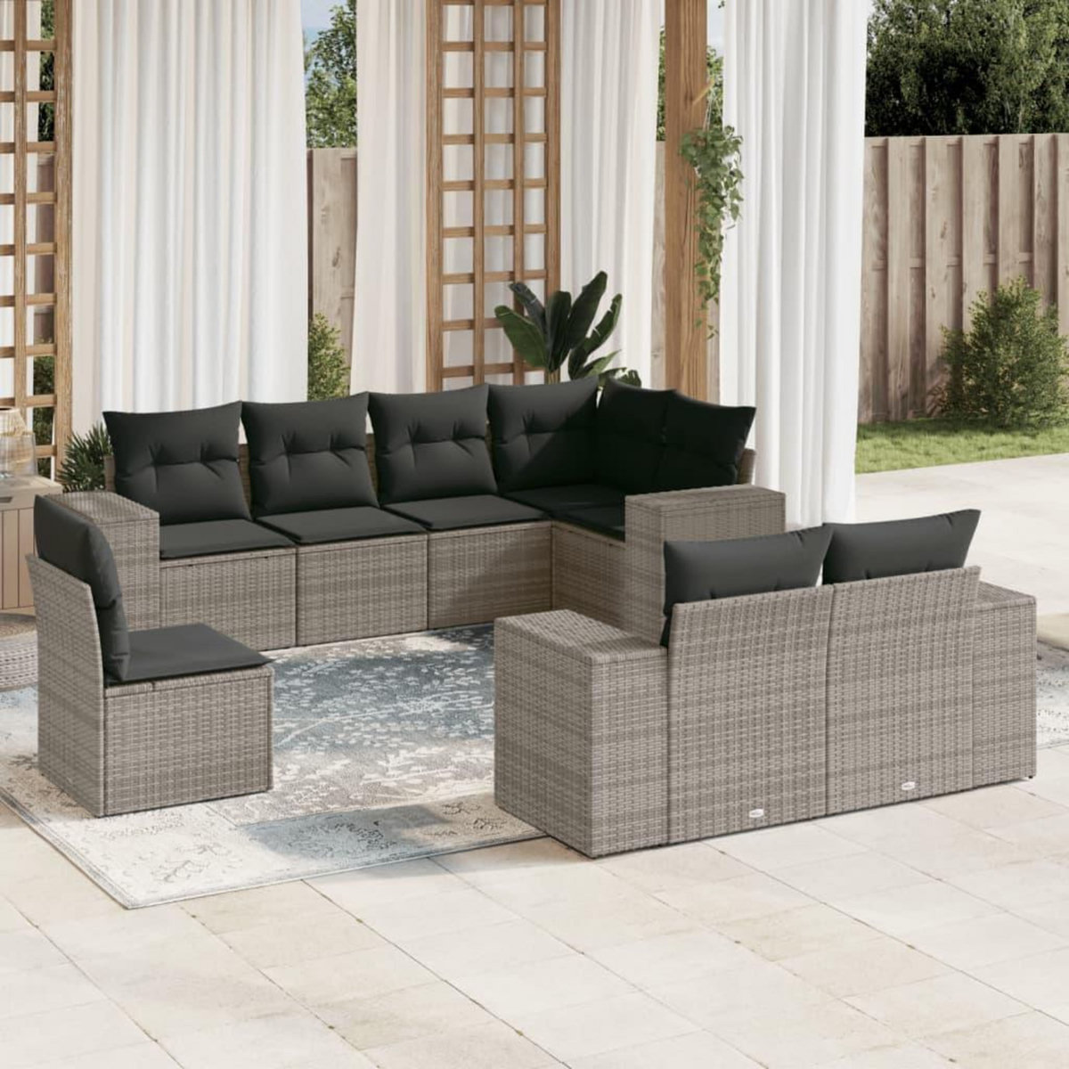 VIDAXL Salon de jardin 8 pcs avec coussins gris resine tressee