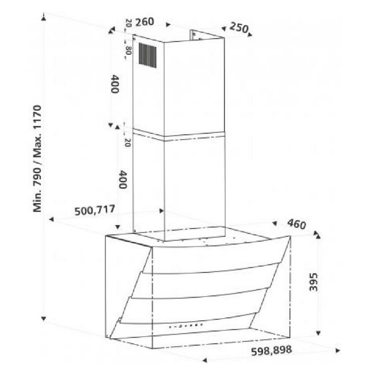 Silverline Hotte décorative inclinée 60cm 567m3/h noir - h20360 009