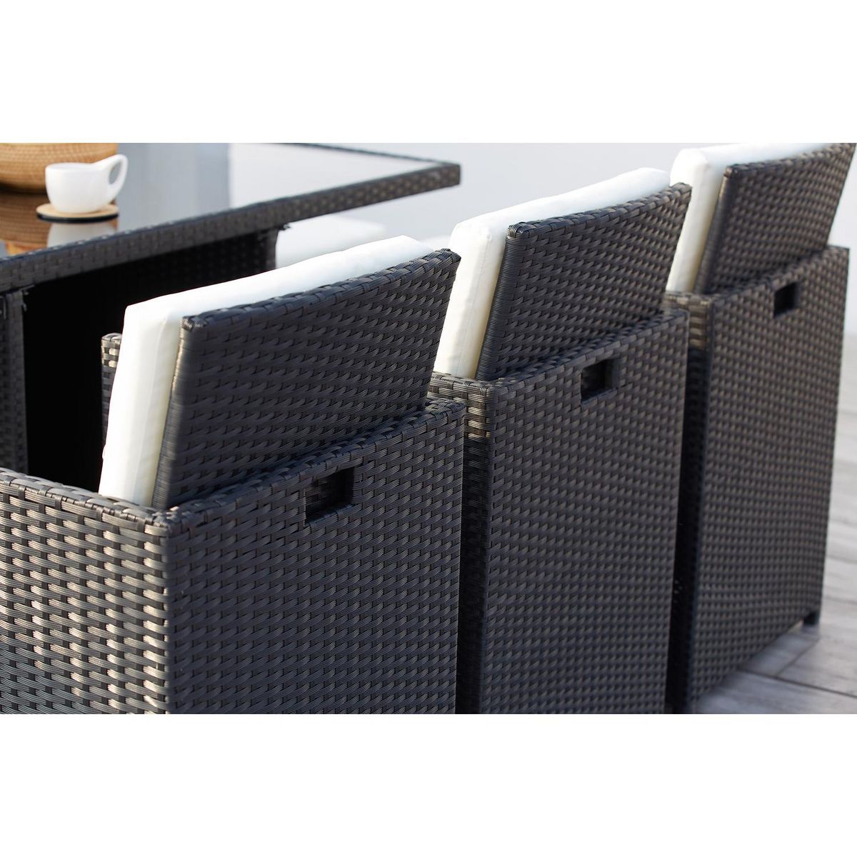 CONCEPT USINE Table et chaises 10 places encastrables résine noir-blanc MONACO