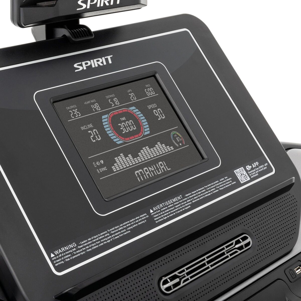 Spirit Tapis de course Motorisé - Spirit - Modèle XT685 - 20 Km/h - Bluetooth/App - Maison/Appartement