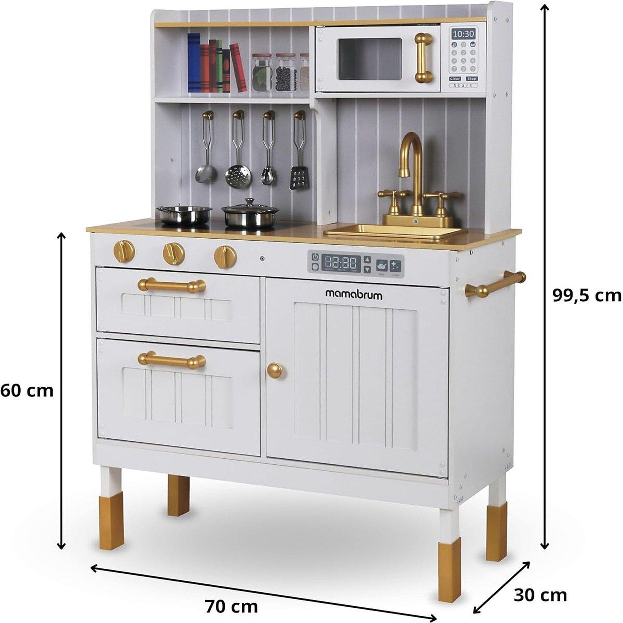 Voir la diapositive 4 : MAMABRUM Cuisine enfant 3+ en bois avec accessoires et tablier - micro-ondes, four, évier