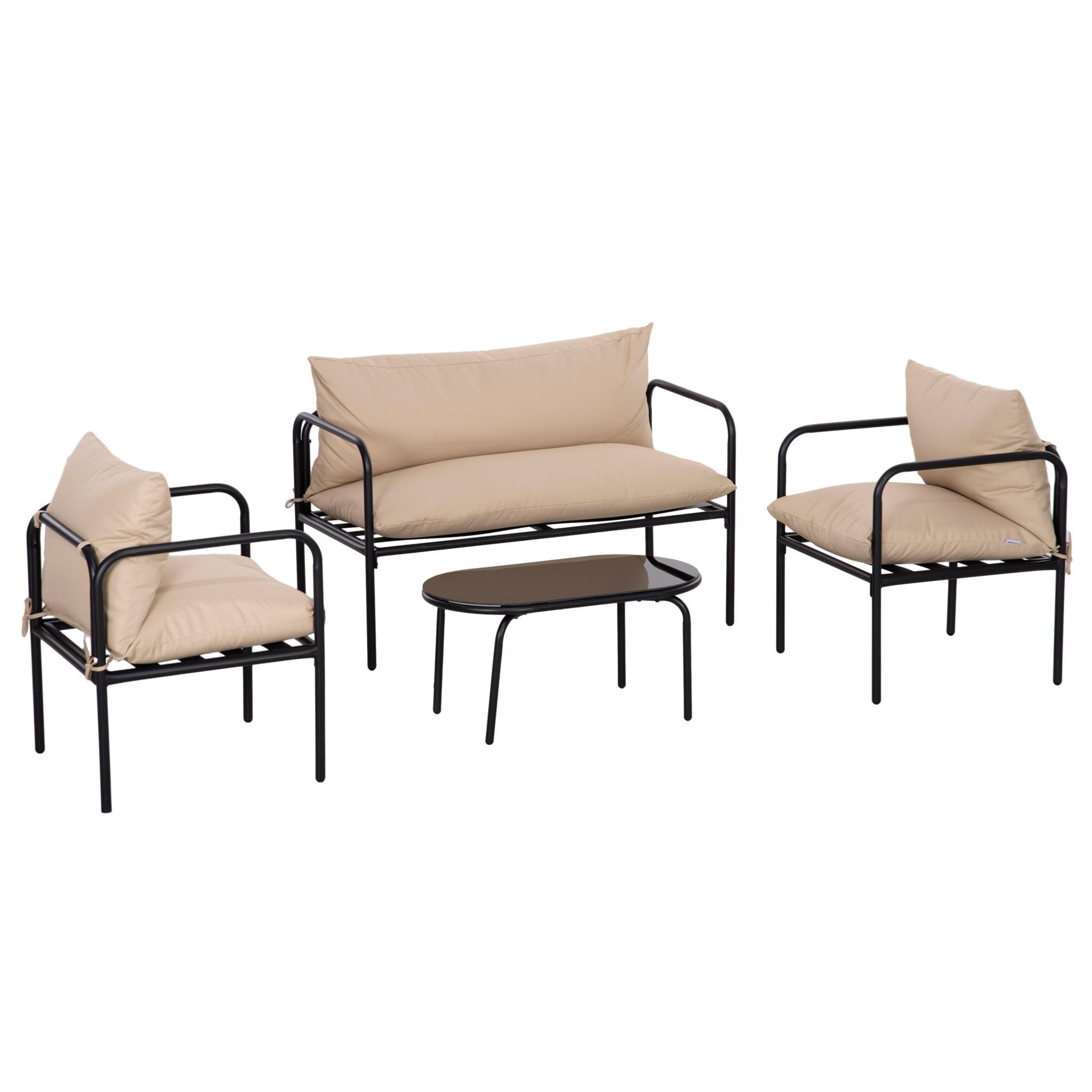 Voir la diapositive 1 : OUTSUNNY Ensemble salon de jardin 4 places 4 pièces avec coussins beige