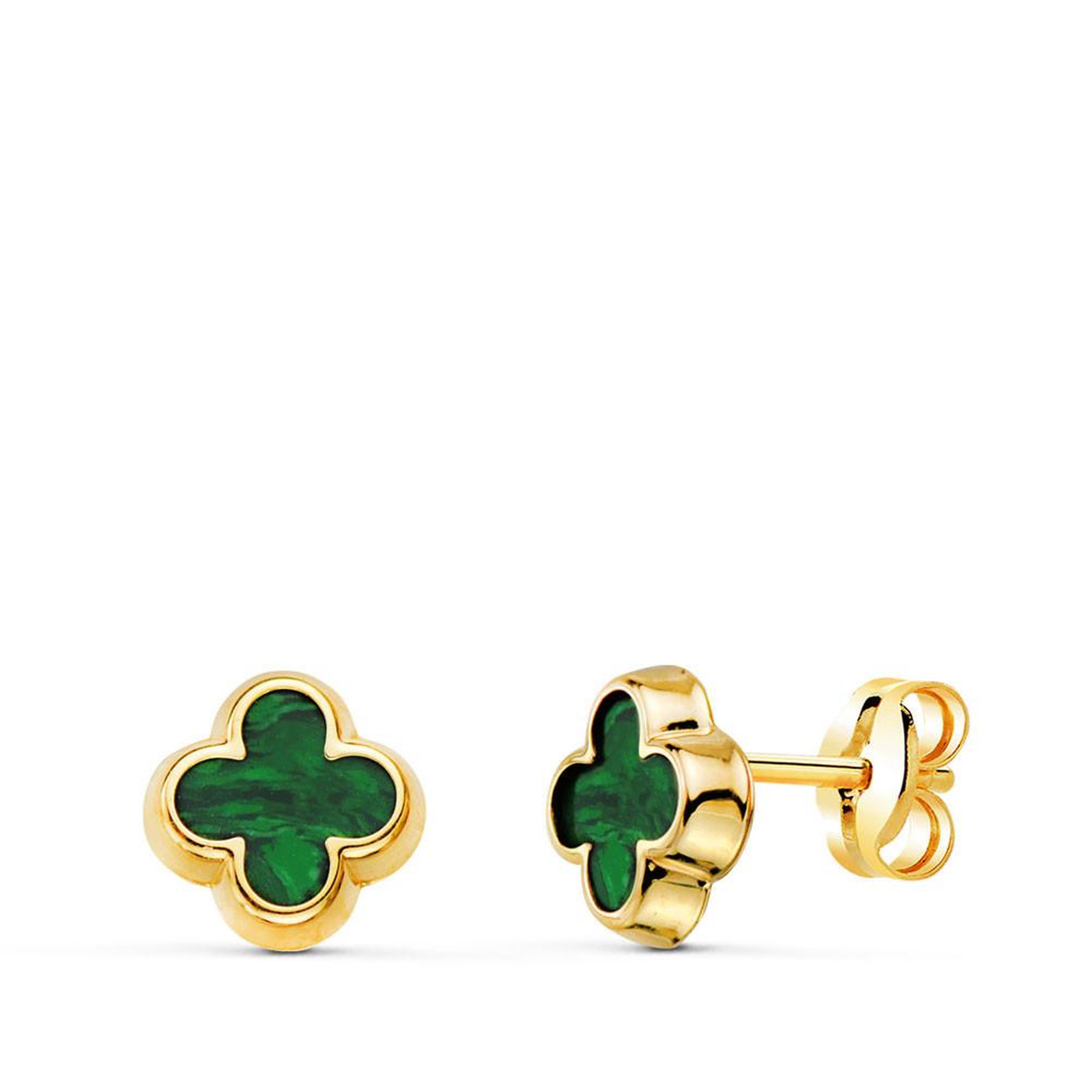 L'ATELIER D'AZUR Boucles d'Oreilles Or 18 Carats 750 Jaune et Malachite - Trèfle