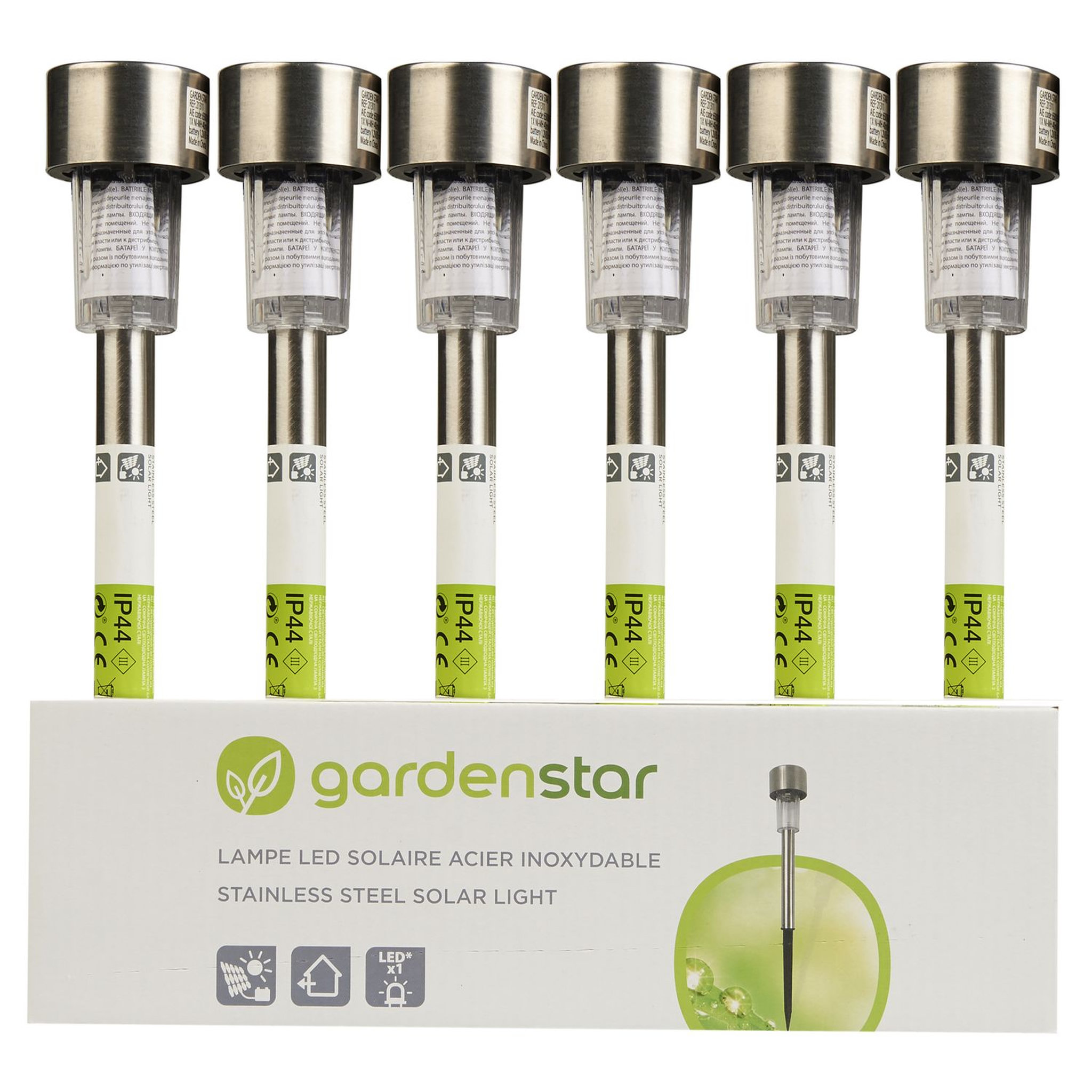 Voir la diapositive 3 : GARDENSTAR Borne solaire inox LED  H31 cm
