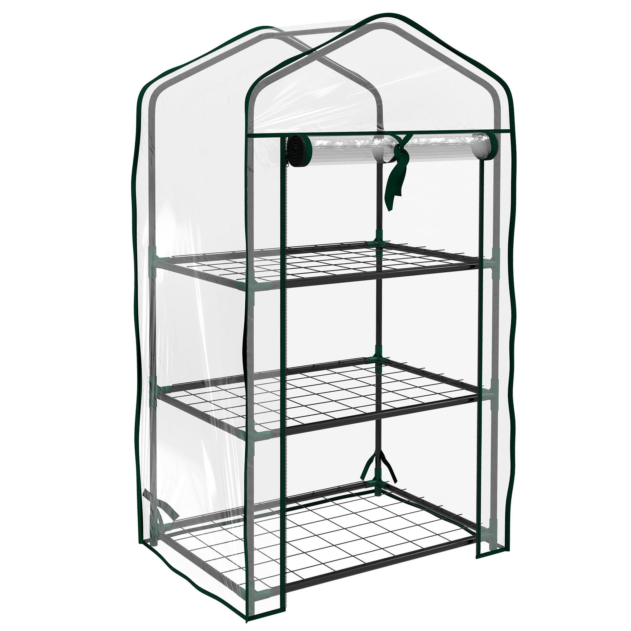 OUTSUNNY Serre de jardin balcon 3 niveaux métal thermolaqué vert PE transparent