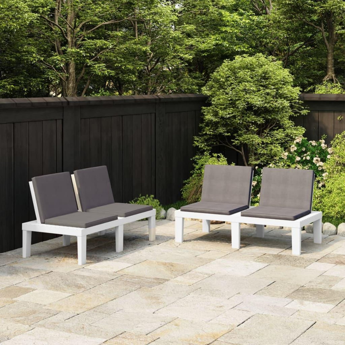 VIDAXL Bancs de salon de jardin avec coussins lot de 2 Plastique Blanc