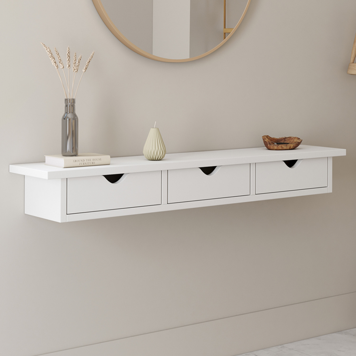 ID MARKET Etagère murale console d'entrée LISE 3 tiroirs blanche