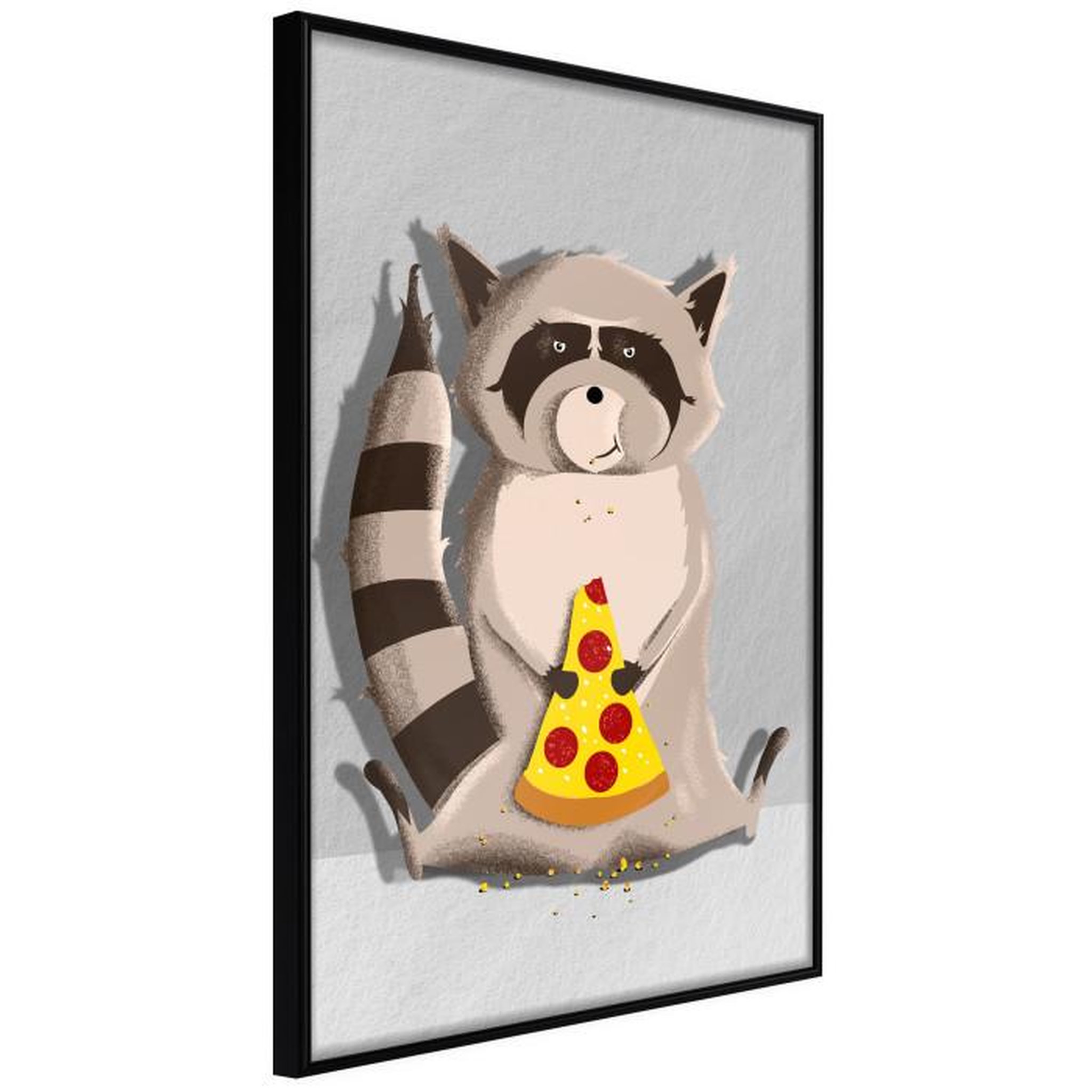 Paris Prix Affiche Murale Encadrée  Racoon Eating Pizza. Coloris disponibles : Noir, Jaune