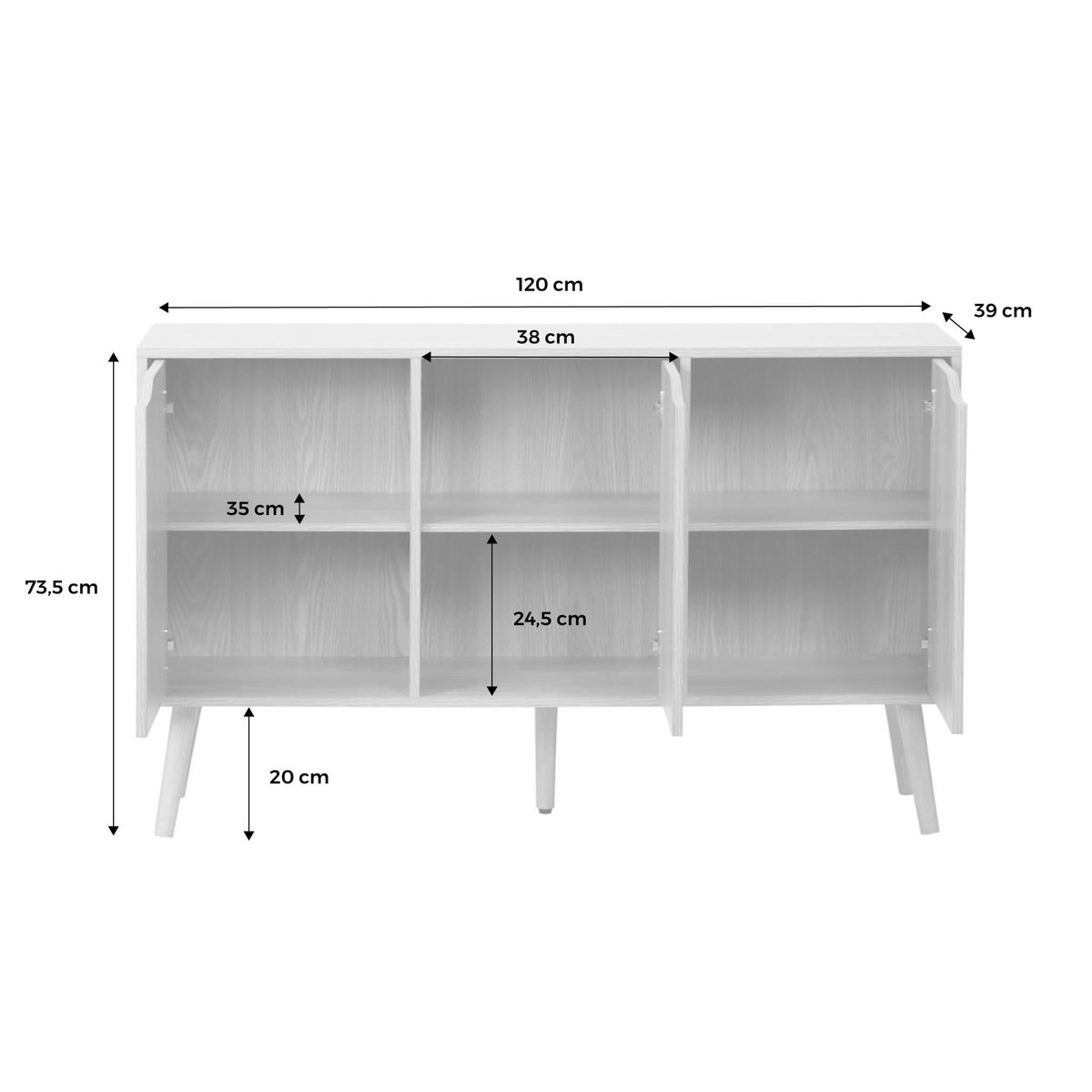SWEEEK Buffet de rangement effet frêne 3 portes et 3 étagères. buffet bas. 120cm