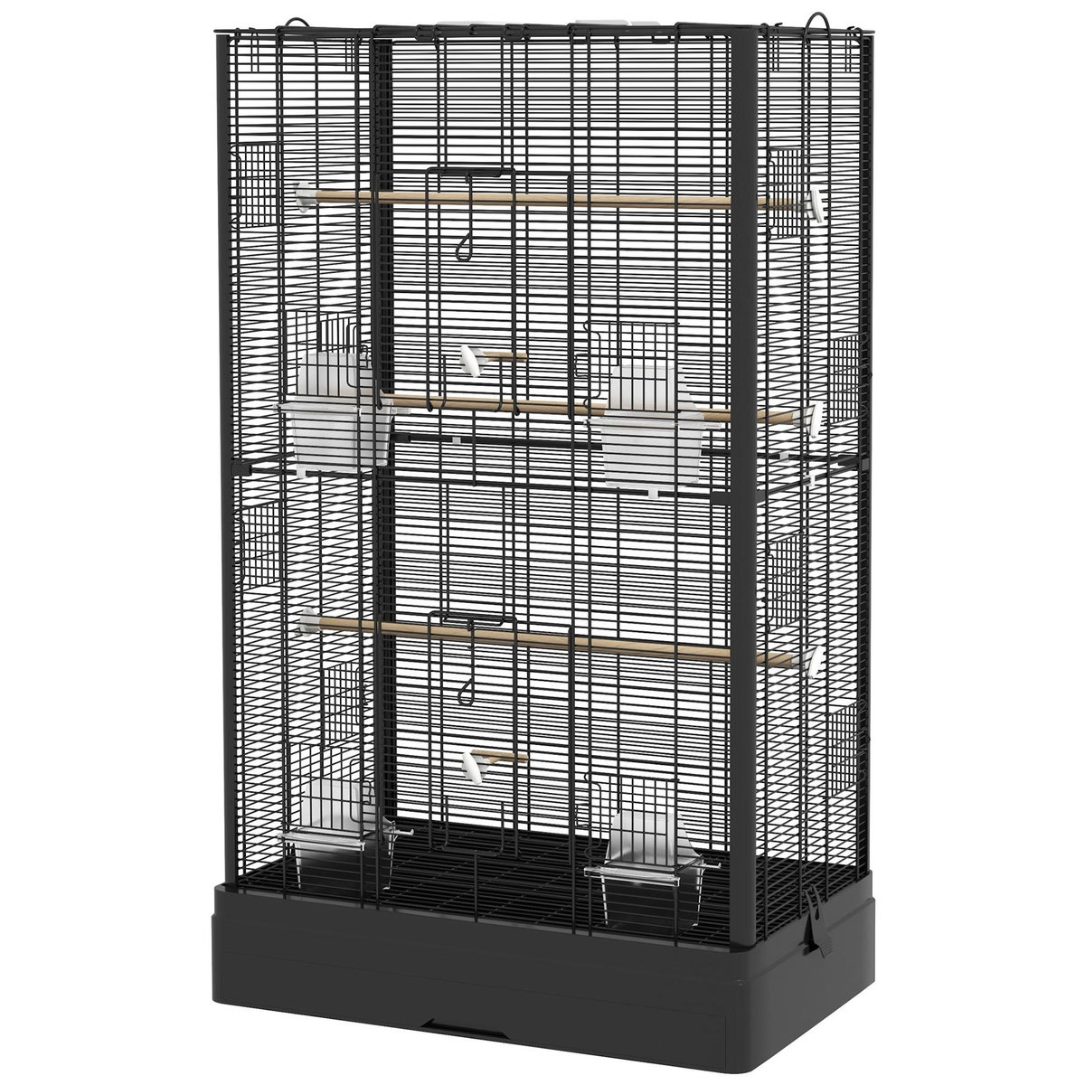 PAWHUT Cage à oiseaux volière avec portes perchoirs - 61 x 36,5 x 98 cm - acier