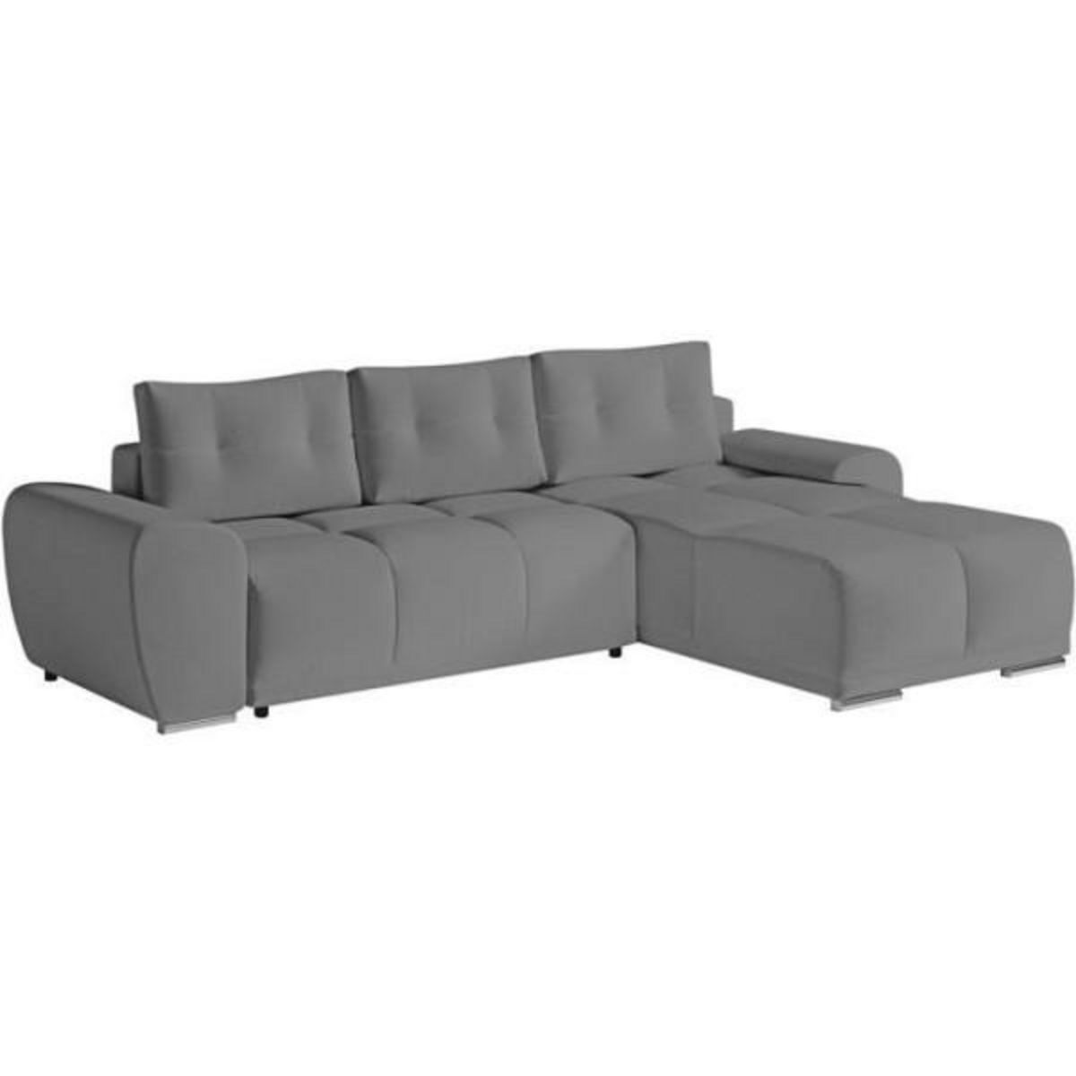 LOUNGITUDE Canapé d'angle droit 4 places convertible CASSANDRA avec coffre en tissu - Gris - L270 x P181 x H89cm - LOUNGITUDE