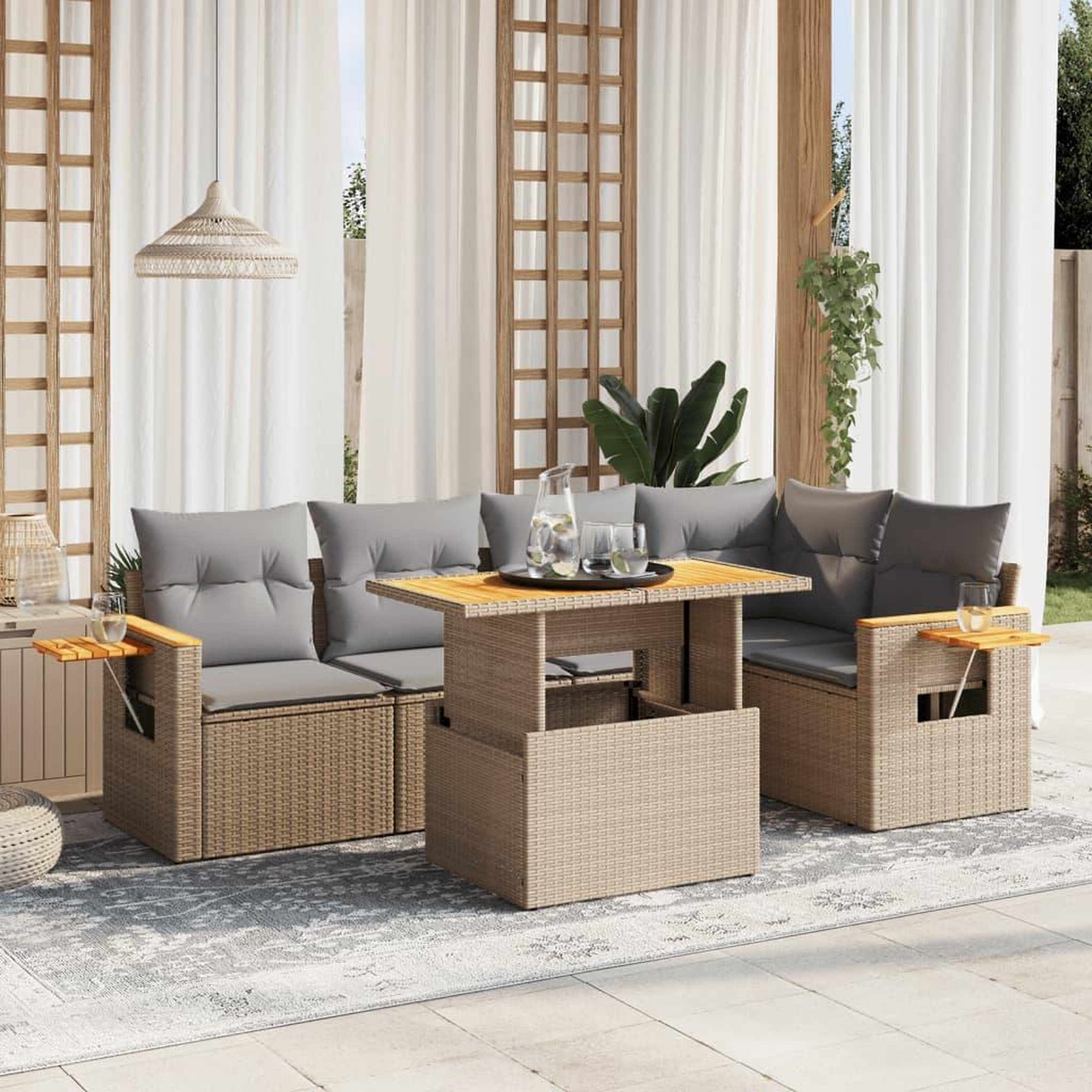 VIDAXL Salon de jardin avec coussins 6 pcs beige resine tressee