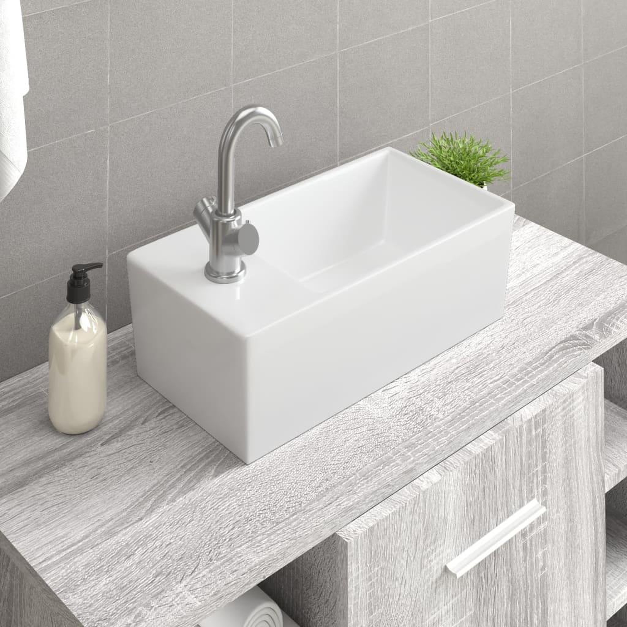 VIDAXL Lavabo blanc 48x25x15 cm ceramique