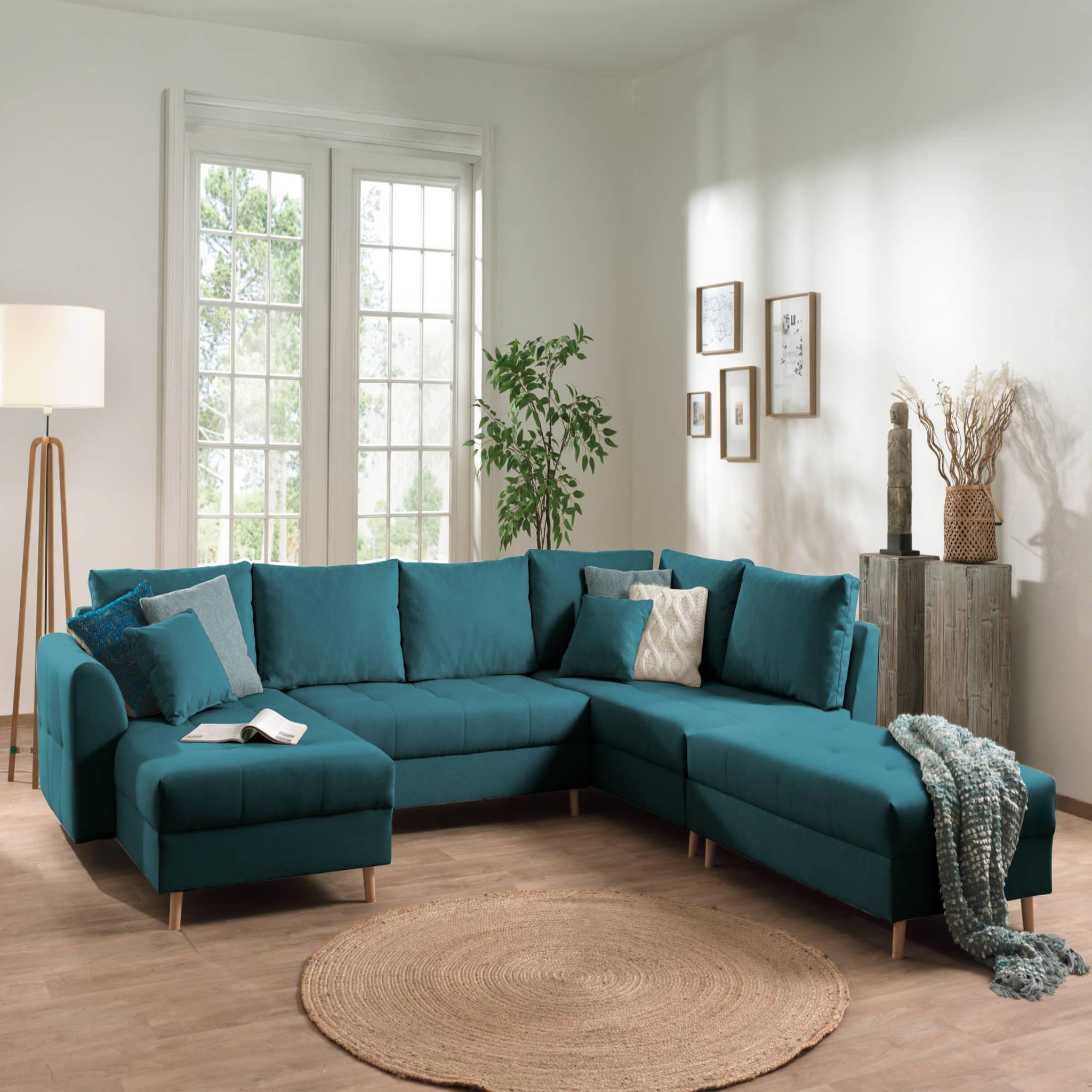 Voir la diapositive 4 : LISA DESIGN Rune - canapé panoramique - avec pouf d'appoint - 7 places - style scandinave - droit