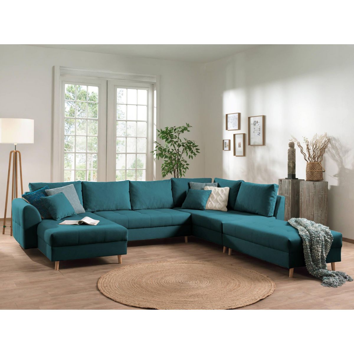 LISA DESIGN Rune - canapé panoramique - avec pouf d'appoint - 7 places - style scandinave - droit