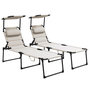 Voir la diapositive 1 : OUTSUNNY Lot de 2 bains de soleil transats pliables réglables avec pare-soleil blanc cassé
