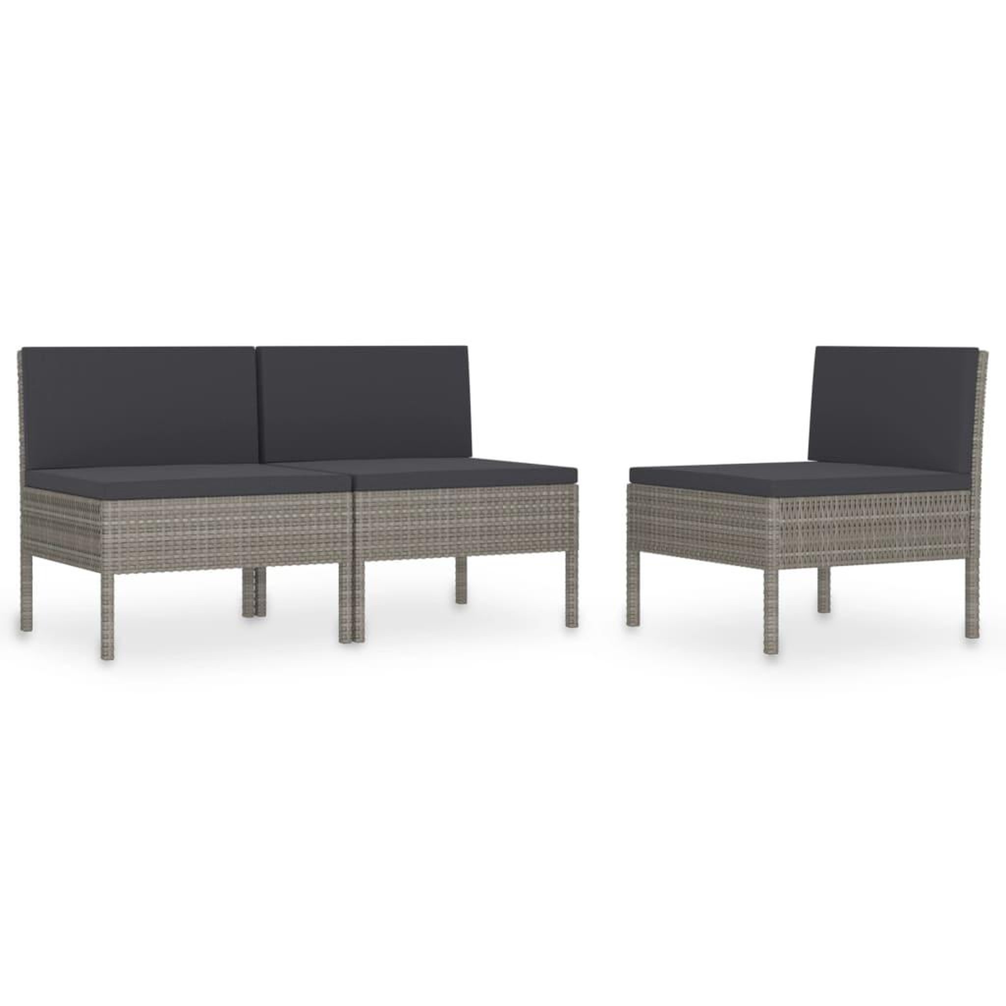 Voir la diapositive 2 : VIDAXL Chaises de jardin lot de 3 avec coussins Resine tressee Gris
