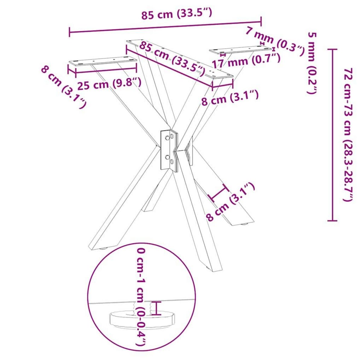 VIDAXL Pied de table a manger forme d'araignee noir 85x85x(72-73) cm