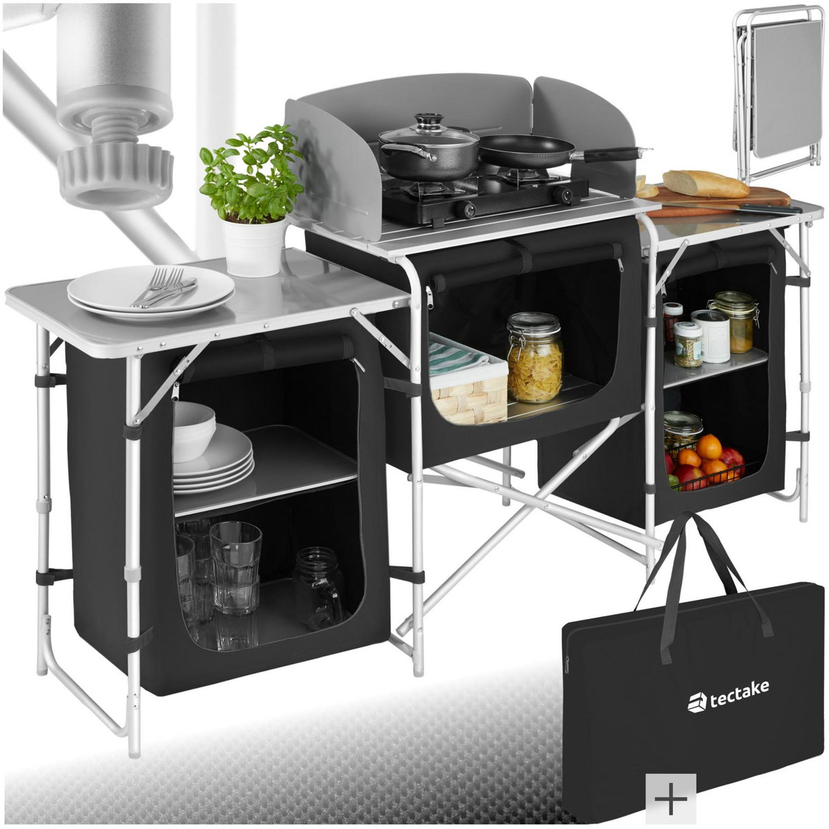 tectake Cuisine de camping xxl avec 5 compartiments pliable noir