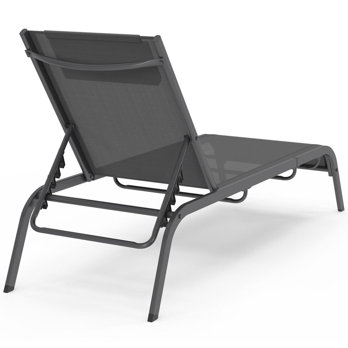 ID MARKET Lot de 2 transats de jardin inclinables BORA avec table d'appoint modulable en acier gris anthracite et toile grise