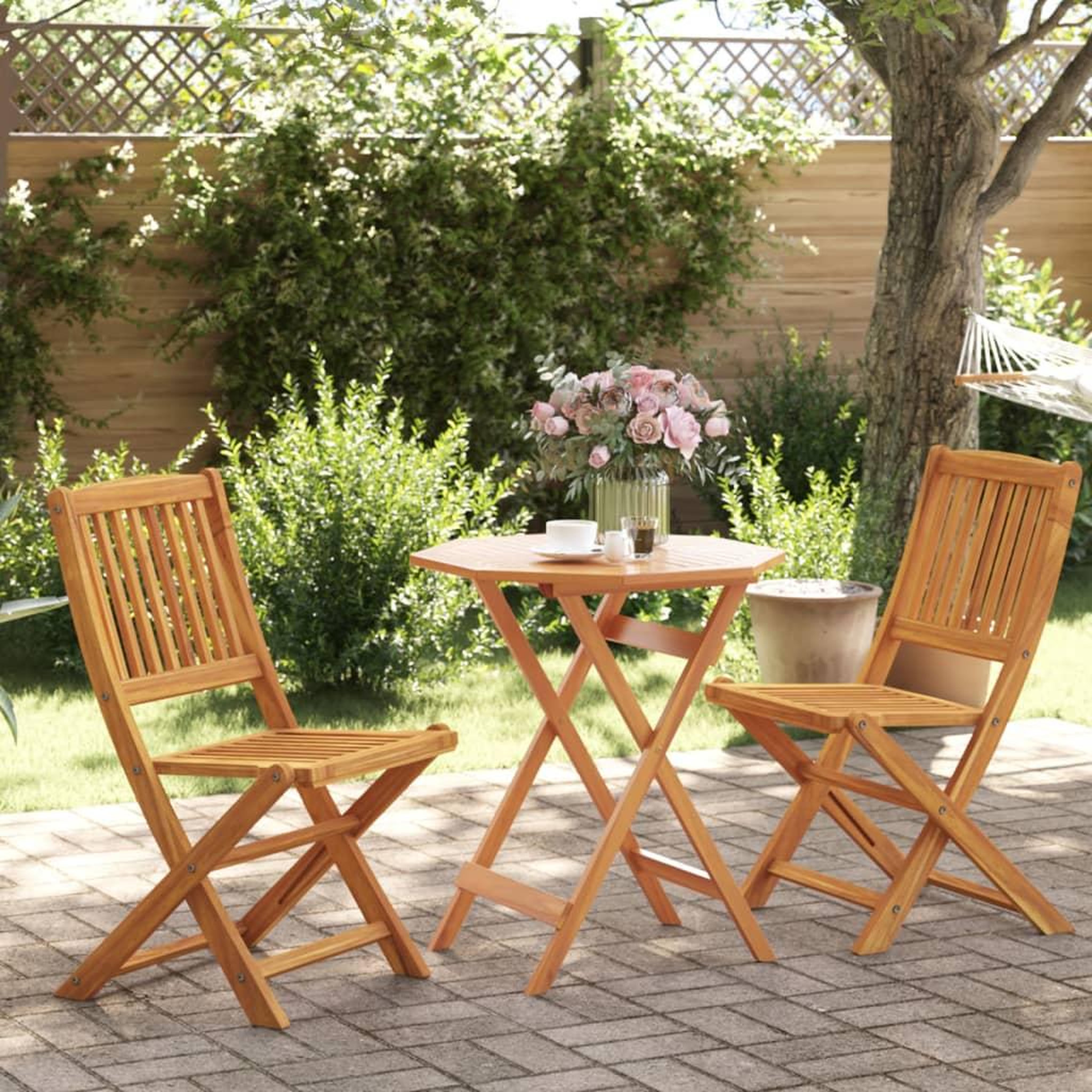 VIDAXL Ensemble de bistro pliable 3 pcs bois d'acacia solide