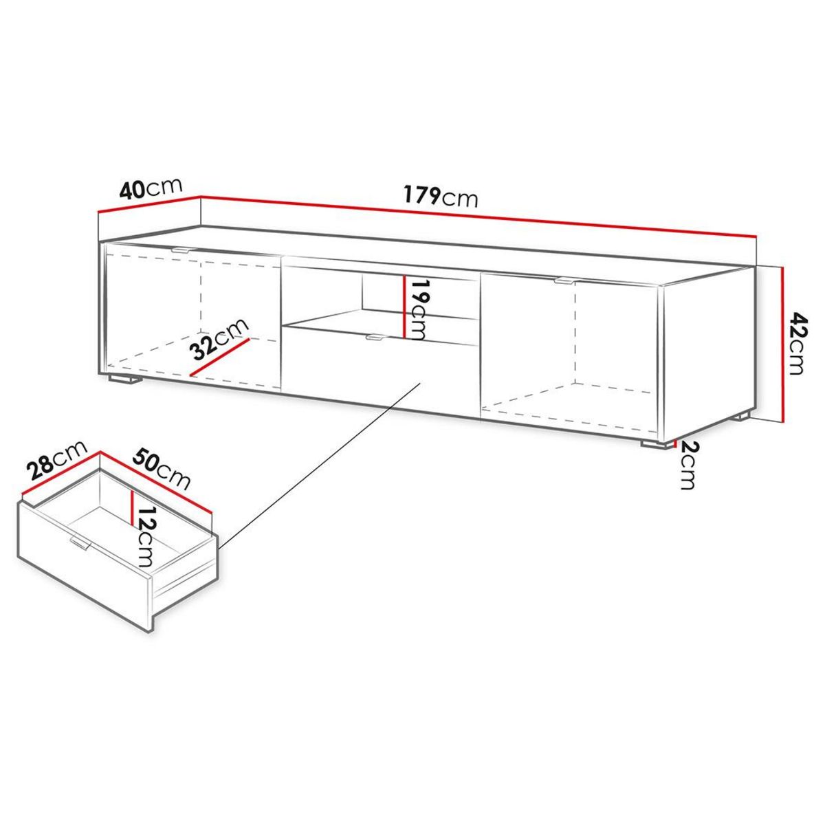 BEST MOBILIER Judy - meuble tv 179 cm - 2 portes, 1 tiroir et 1 niche