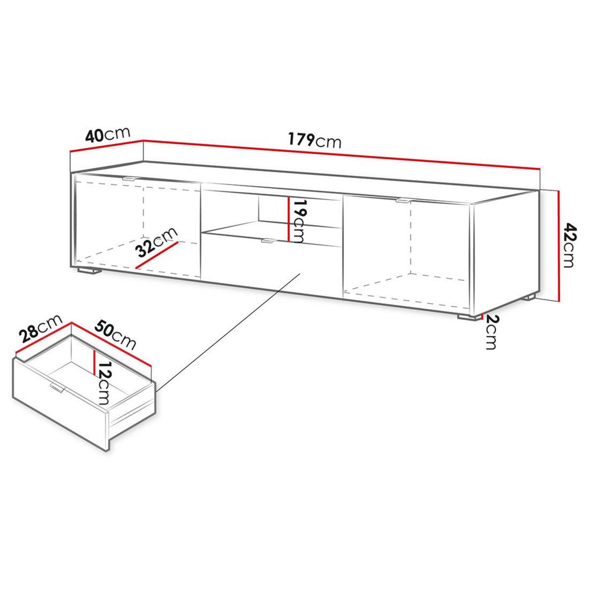 BEST MOBILIER Judy - meuble tv 179 cm - 2 portes, 1 tiroir et 1 niche