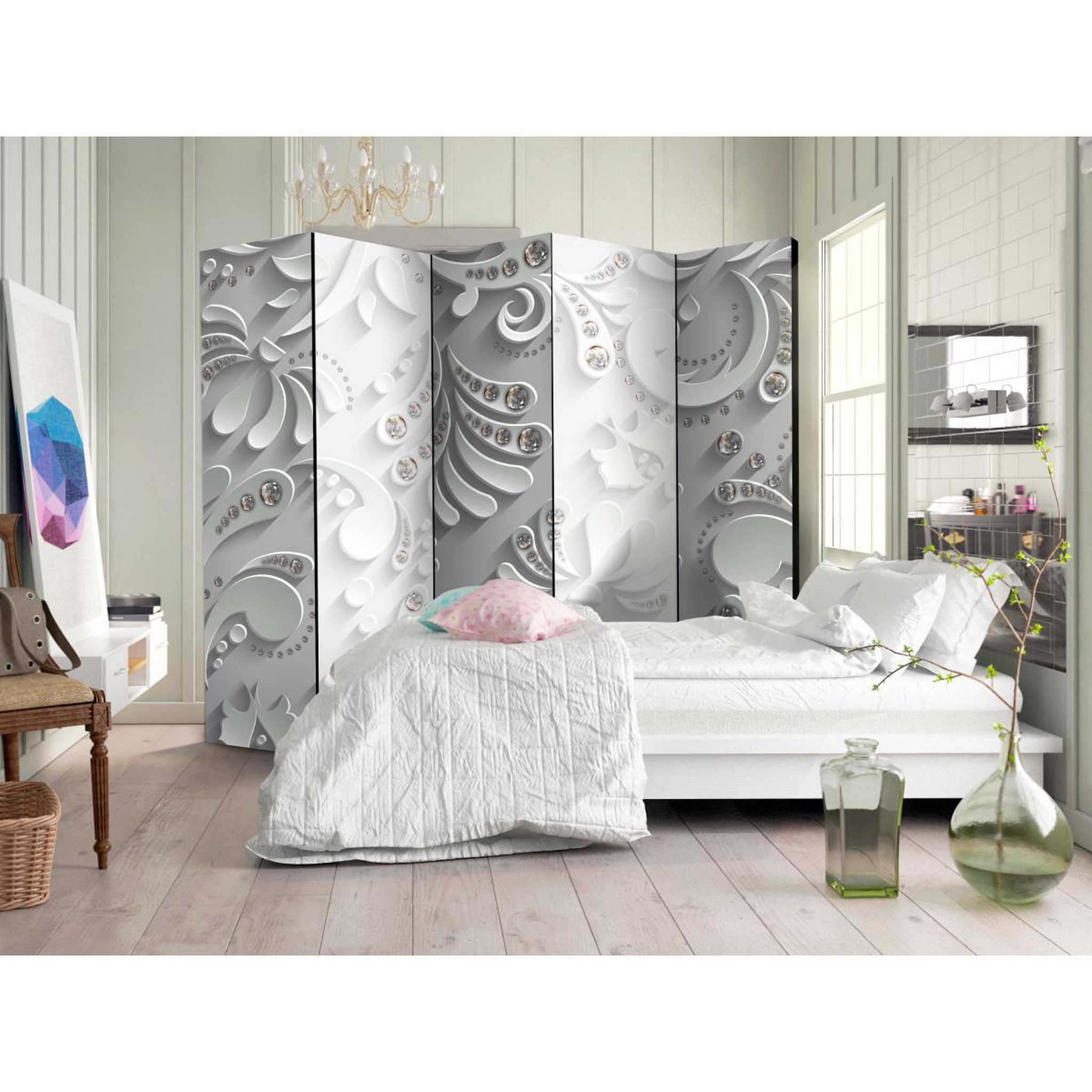 Voir la diapositive 2 : Paris Prix Paravent 5 volets  flowers in crystals  172x225cm