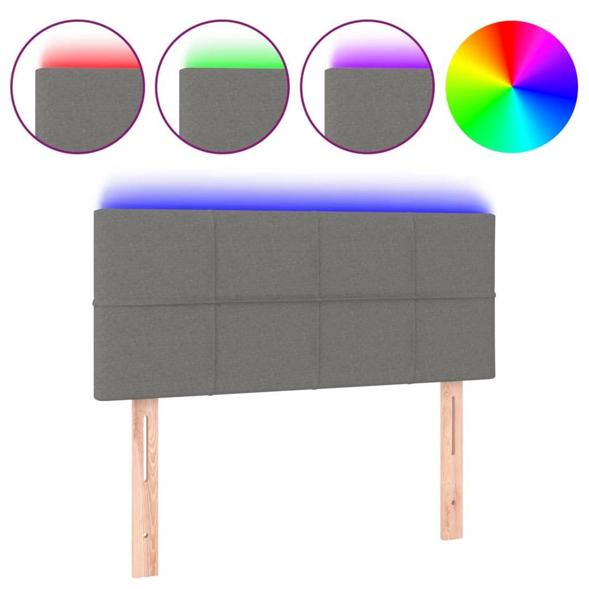 Voir la diapositive 2 : VIDAXL Tete de lit a LED Gris fonce 90x5x78/88 cm Tissu