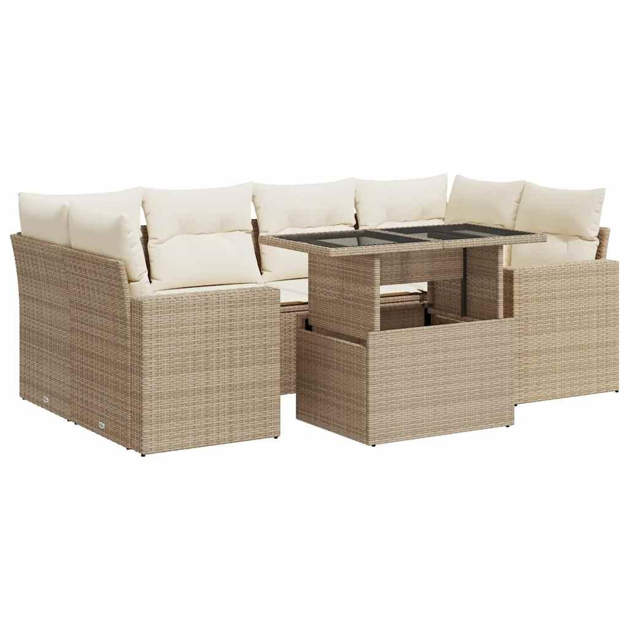 Voir la diapositive 2 : VIDAXL Salon de jardin avec coussins 7 pcs beige resine tressee