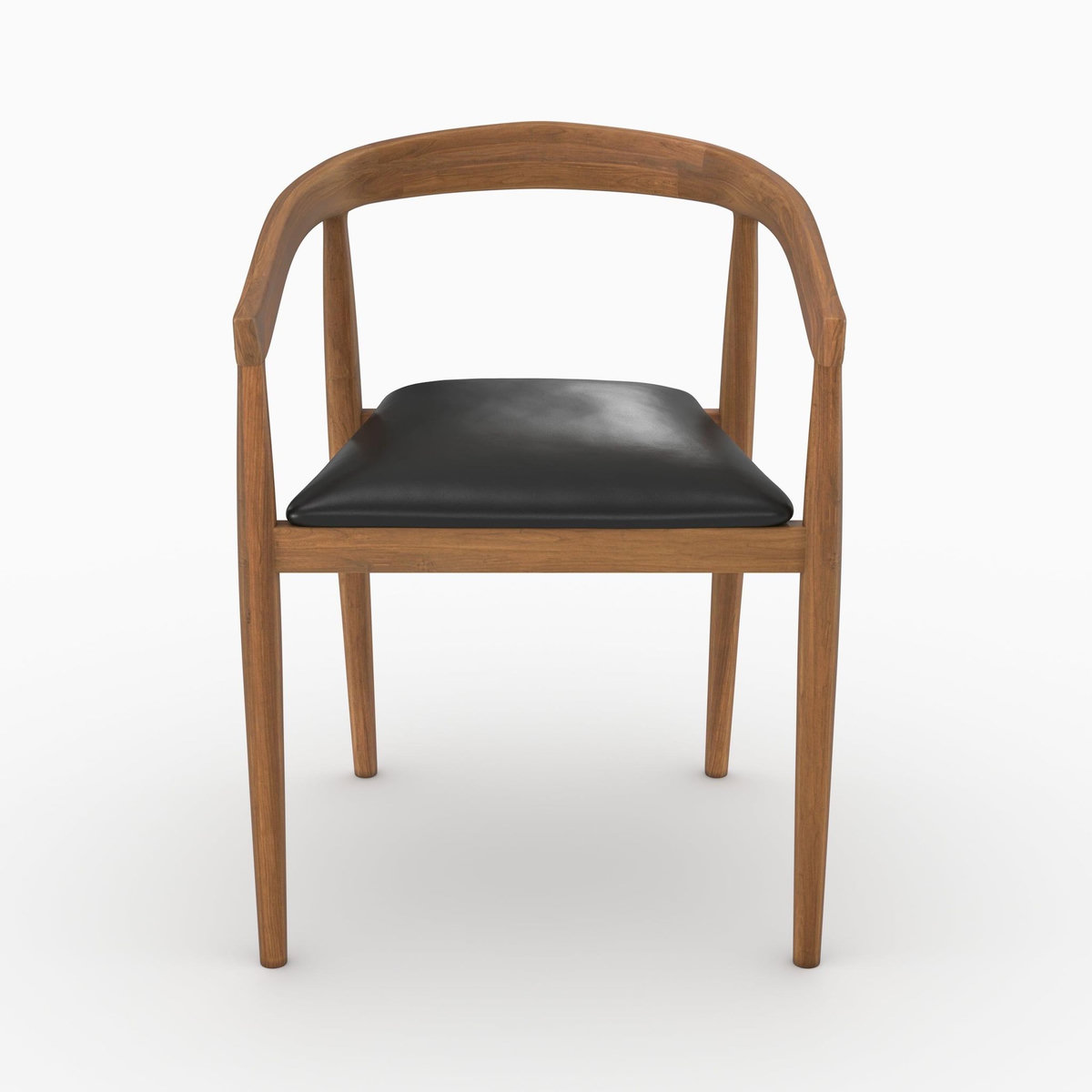 Rendez vous déco Lot de 2 chaises en bois de teck vernis et assise en cuir noir-Bali