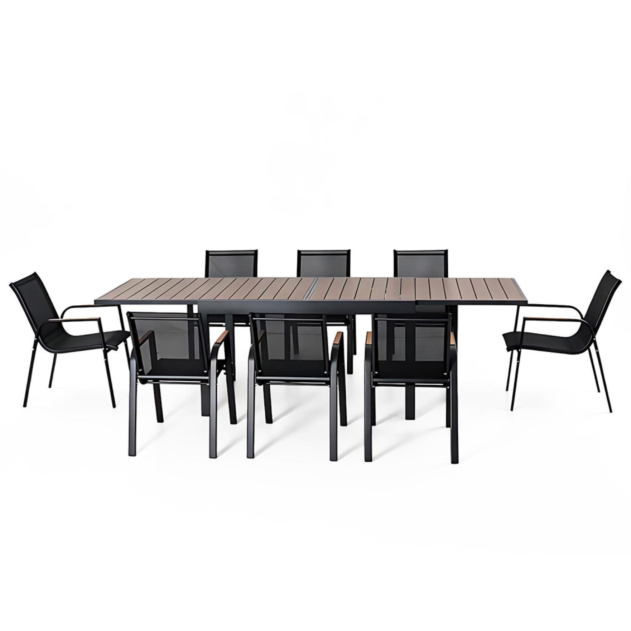 CONCEPT USINE Salon de jardin 8 places avec table extensible 270cm en aluminium et bois LOBOC