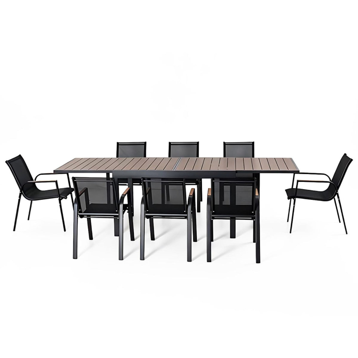 CONCEPT USINE Salon de jardin 8 places avec table extensible 270cm en aluminium et bois LOBOC