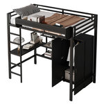 MERAX Lit mezzanine 90x200cm métal et bois coloris noir