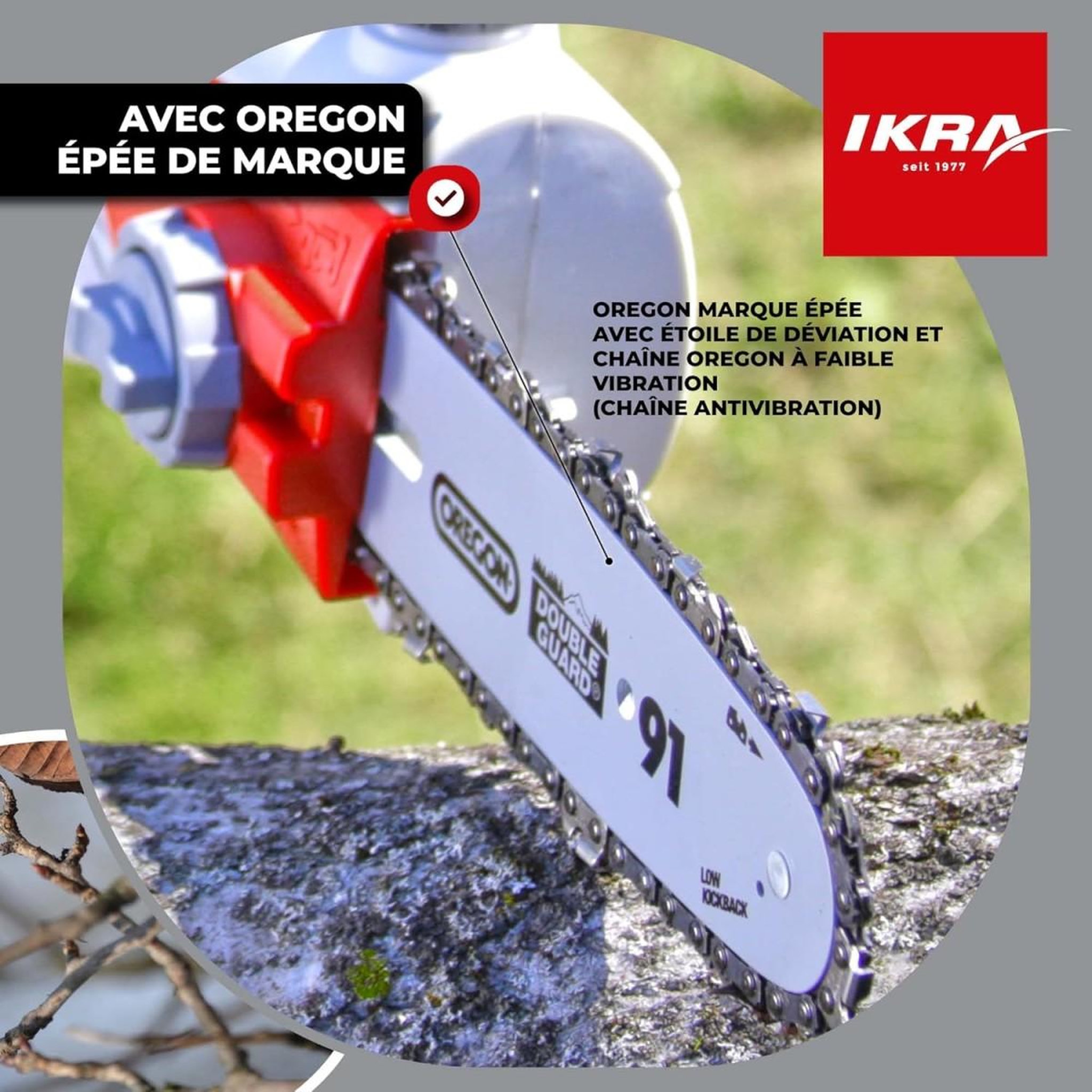 Voir la diapositive 5 : Ikra Élagueuse télescopique électrique 750W Guide Chaîne OREGON Extensible jusqu'à 4m Lubrification automatique Ikra