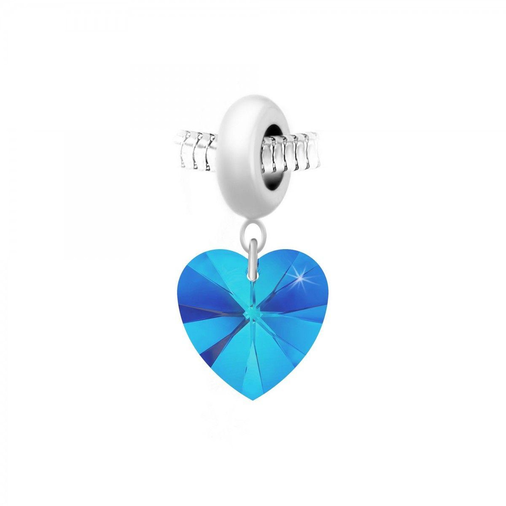 SC CRYSTAL Charm perle en acier et coeur SC Crystal orné de Cristaux scintillants