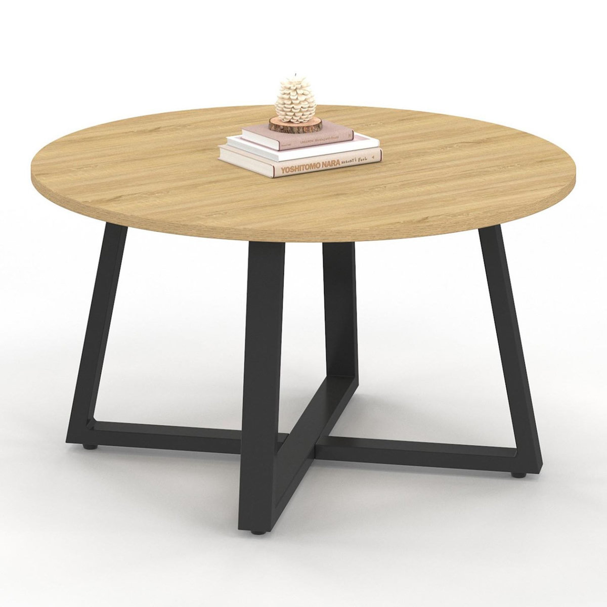 ID MARKET Table basse ronde SELMA 70 cm bois et noir
