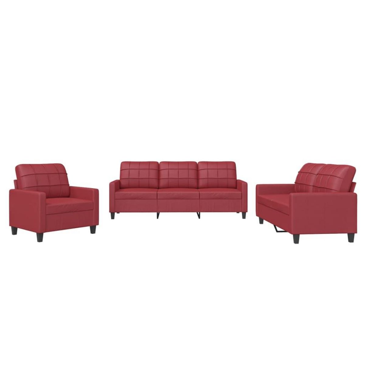 VIDAXL Ensemble de canapes 3 pcs et coussins Rouge bordeaux Similicuir
