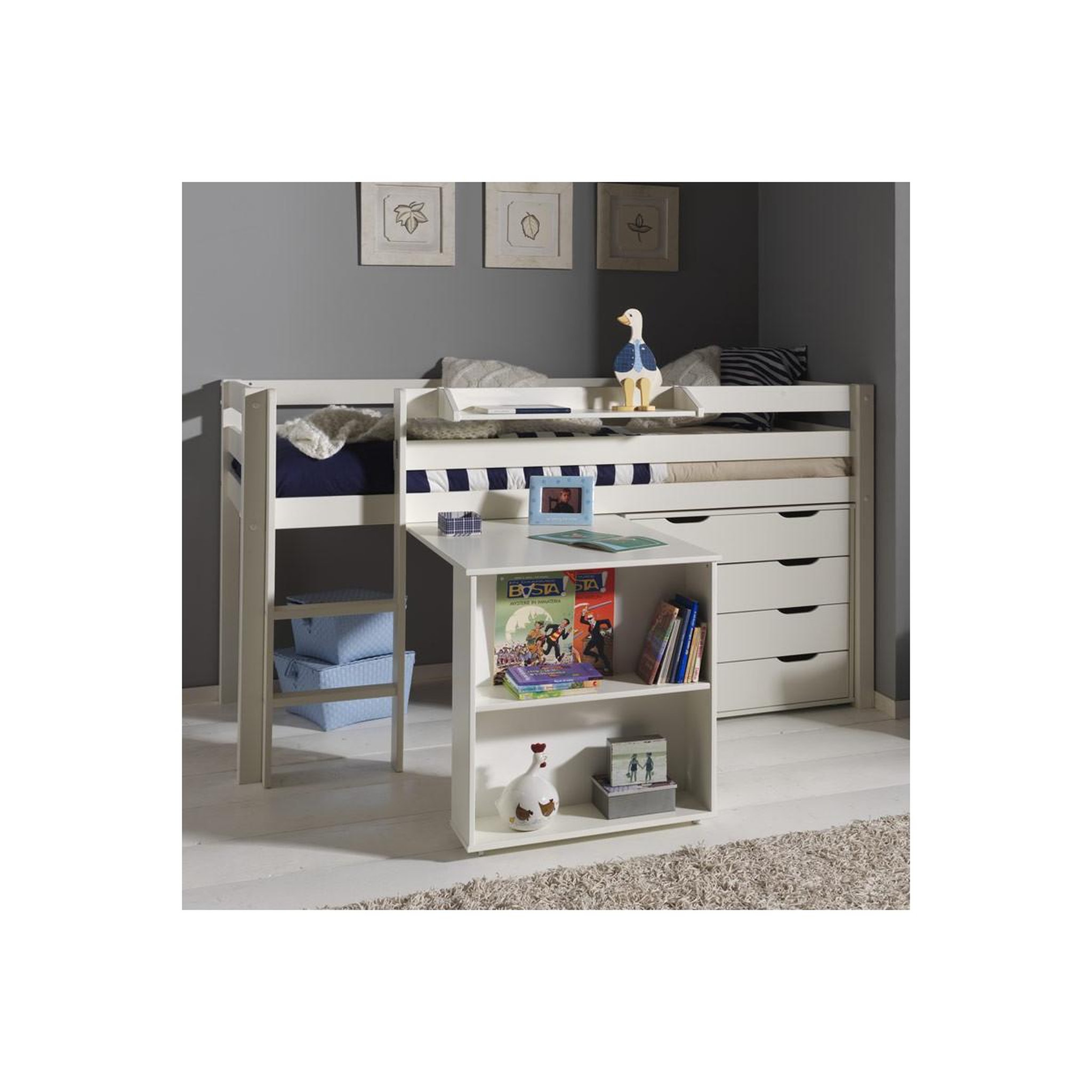 Voir la diapositive 2 : Paris Prix Pack - lit enfant bureau & commode 4 tiroirs  pino  blanc