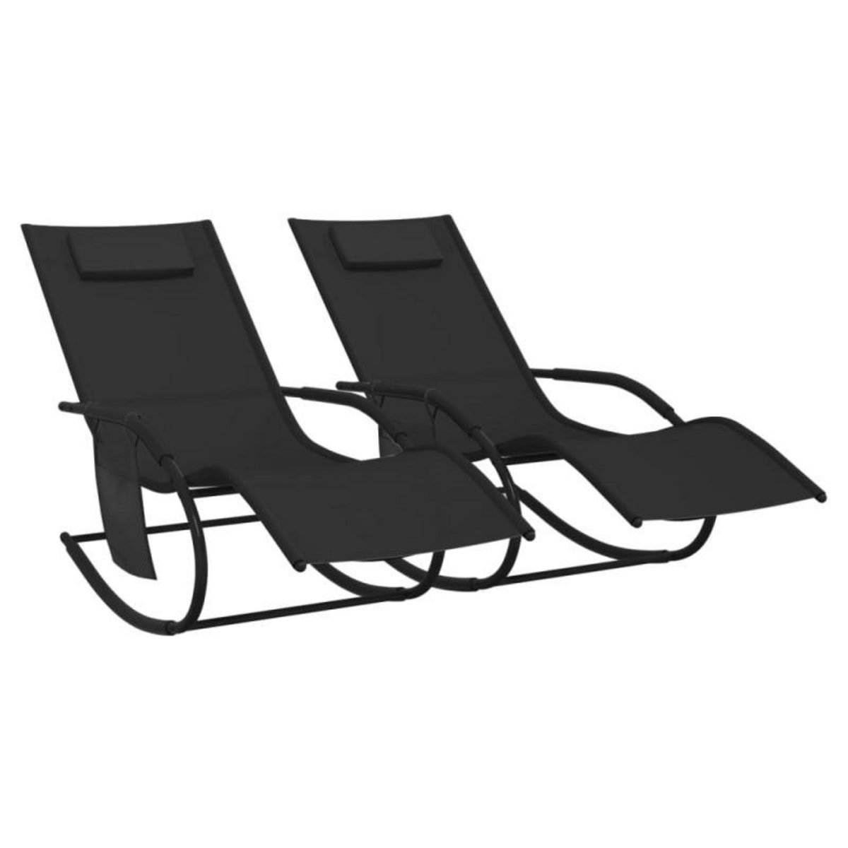 VIDAXL Chaises longues à bascule 2 pcs Noir Acier et textilène