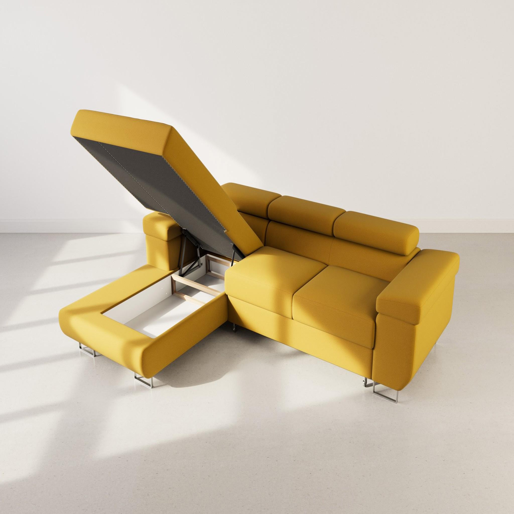 Voir la diapositive 3 : BEST MOBILIER Pablo - canapé d'angle gauche - 6 places - convertible avec coffre et têtières réglables - en velours