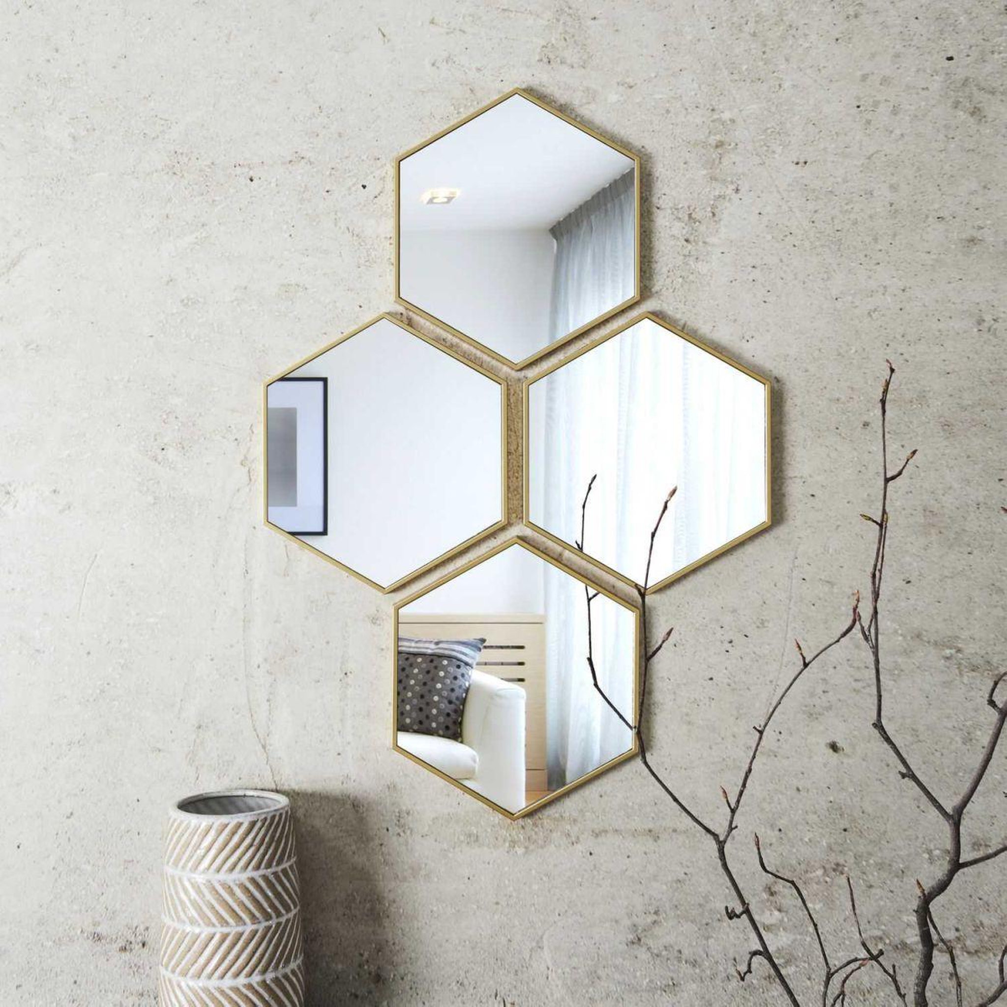 Voir la diapositive 2 : The Home Deco Factory Lot de 4 miroirs déco  losange  23cm or