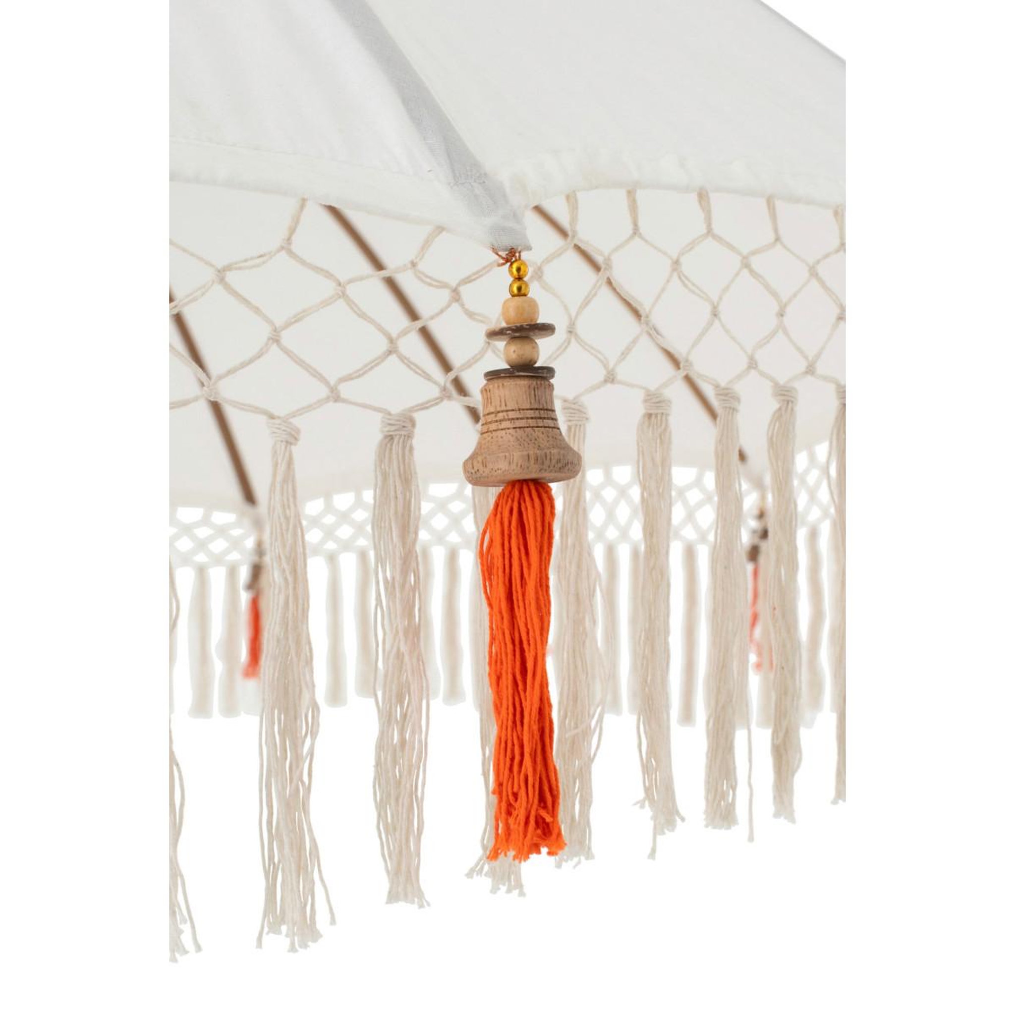 Voir la diapositive 2 : J-LINE Parasol rond à franges  flavie  180cm écru & orange