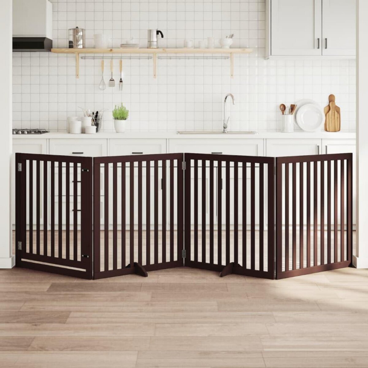 VIDAXL Barriere pour chiens avec porte 4 panneaux bois de peuplier