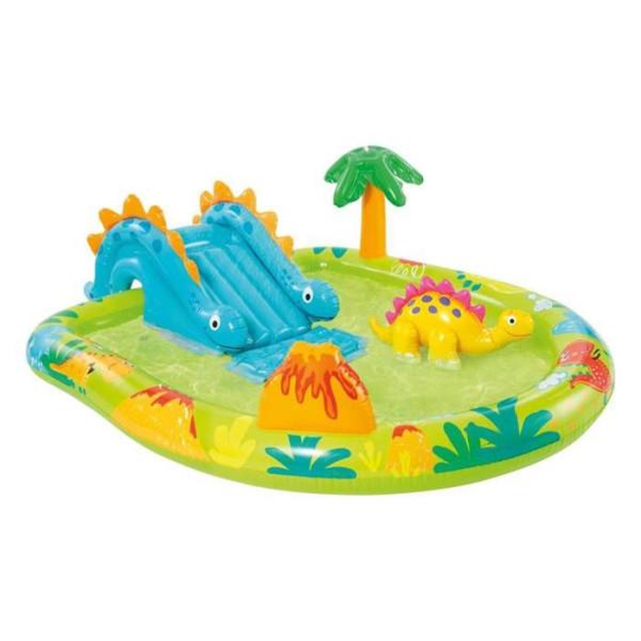INTEX Aire de jeux gonflable - intex - petit dino - 143 litres - 2 ans+ - 191 x 152 x 58 cm - inclus : toboggan, fontaine, dino gonfla